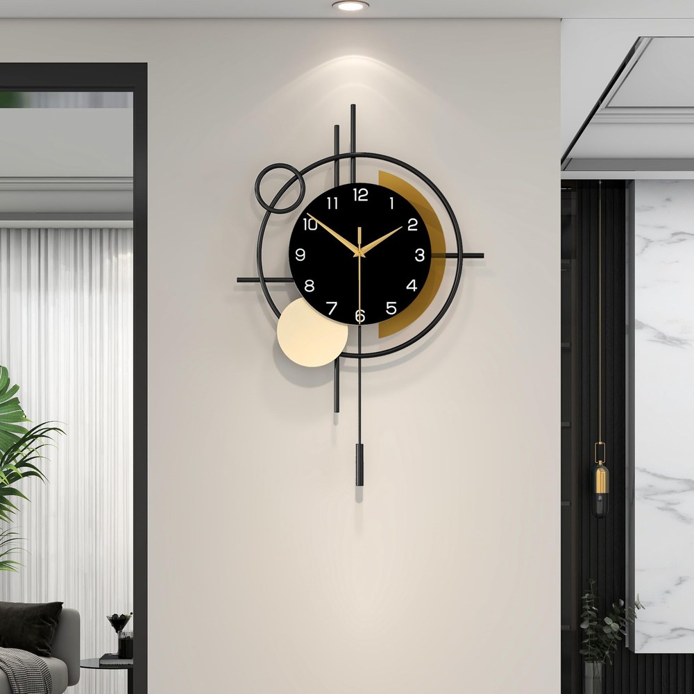 Wall Clock for Living Room Decor Decorative Wall Clock with Pendulum Silent Q...