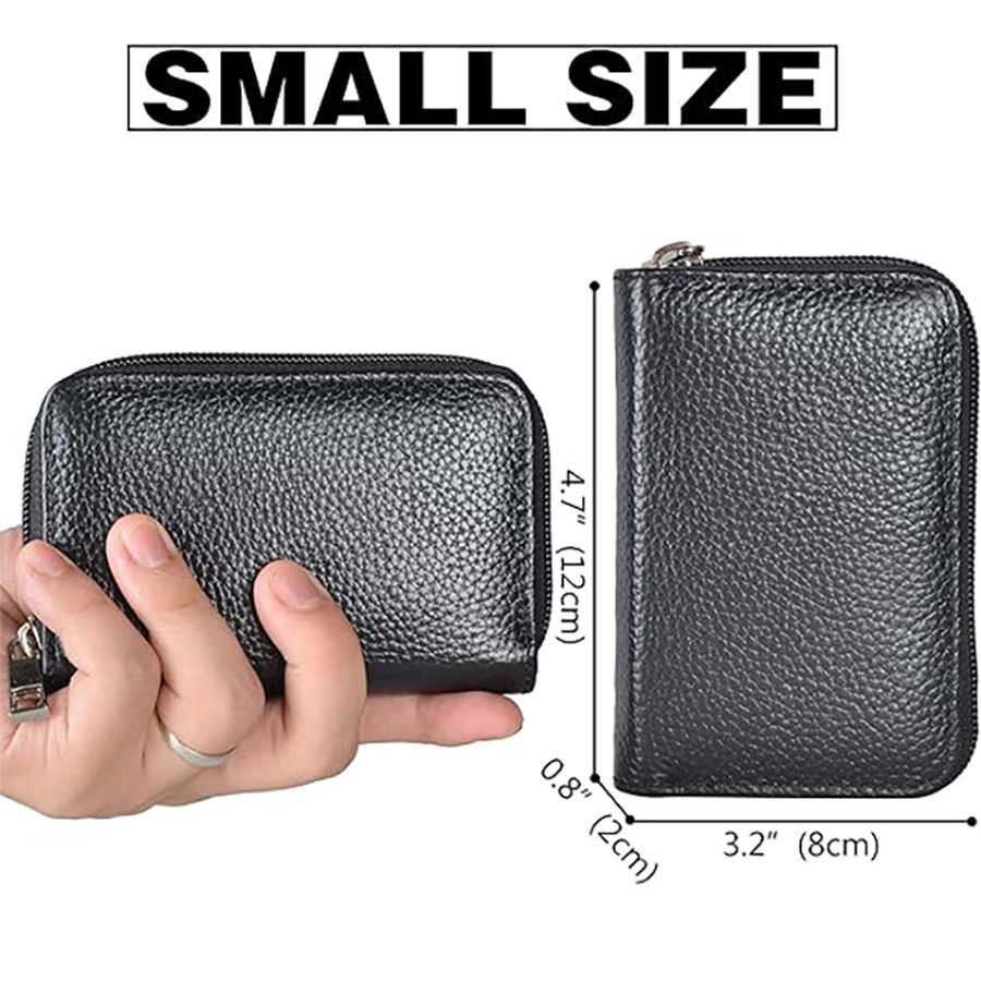 RFID Blocking Genuine Leather Zipper Wallet – Secure Card Holder Organizer