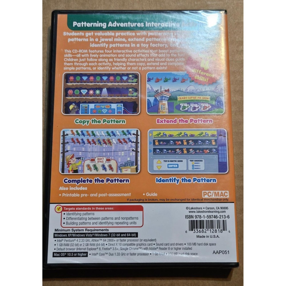 Lakeshore Patterning Adventures 4 Math Skills Pre K PC MAC New Sealed