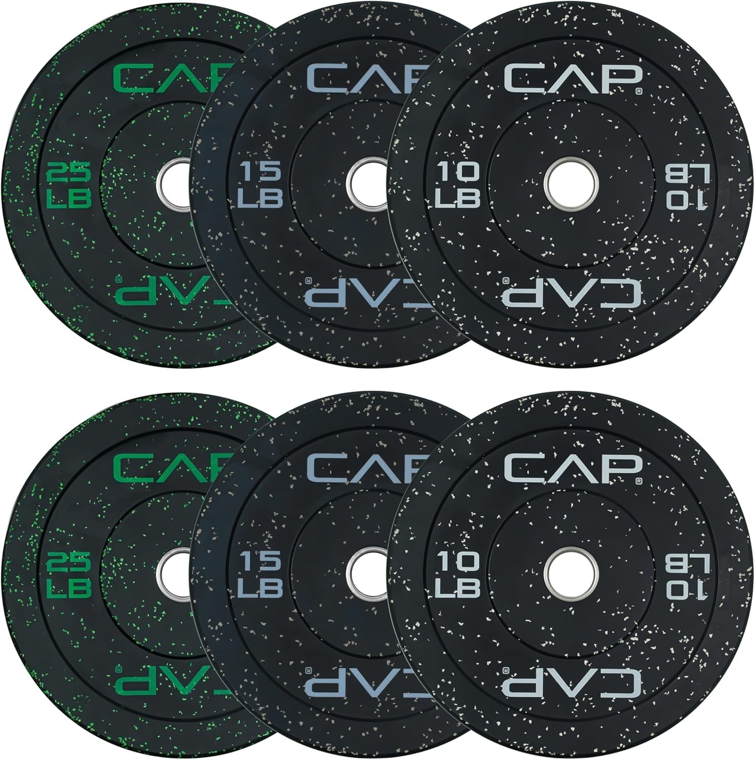 CAP Barbell Economy - Speckled Olympic Bumper Plate Set with Color Logo, Blac