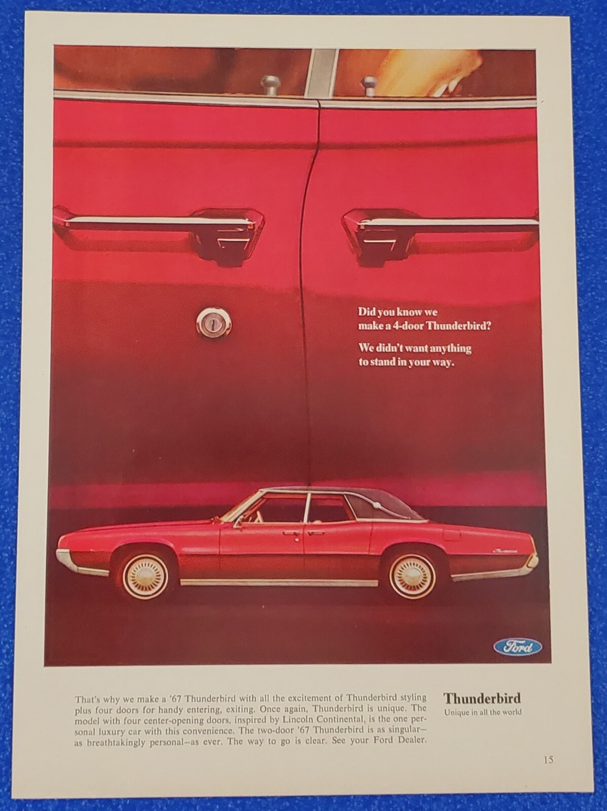 1967 FORD THUNDERBIRD ORIGINAL PRINT AD SUICIDE DOORS CLASSIC AMERICAN MADE ICON