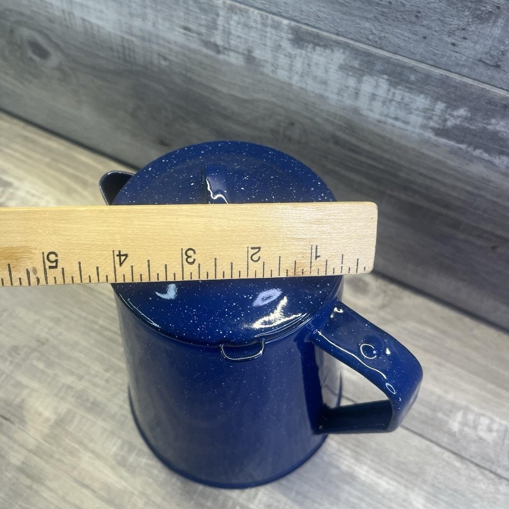 Blue Speckled Enamelware Coffee Pot Campfire Cookware Vintage Kettle
