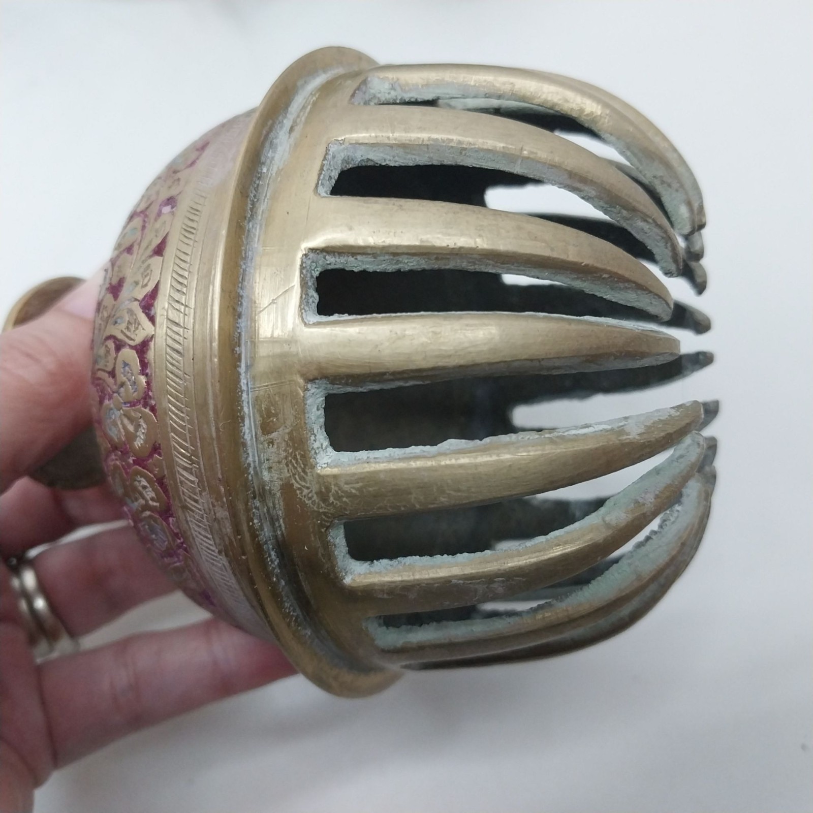 Vintage Brass Etched Elephant Claw Bell with Clapper Indian