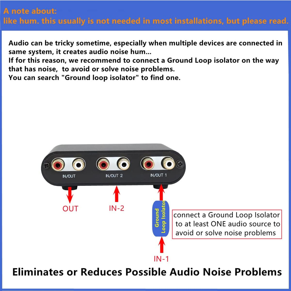 2-Way RCA Stereo Audio Switch Input Signal Source Switcher Selector Splitter Box