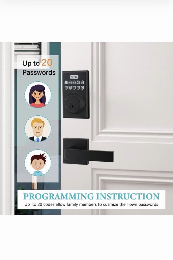 Combination Keypad Smart Door Lock Auto Re-Lock 20 User Codes Keyless Black