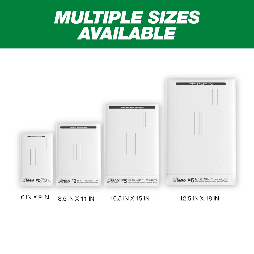 Max Strength Self-Sealing Poly Bubble Mailer #0, 6" x 9", Solid White, 25 Pack