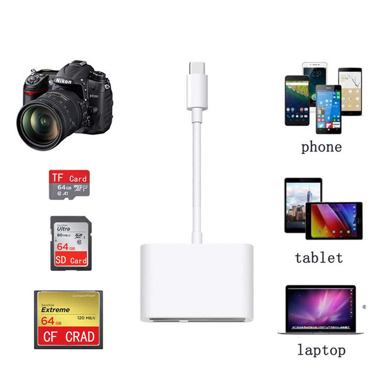 TYPE C Multi Card Reader Adapter for Micro SD / SD / SDXC / SDHC / CF - PC Mac