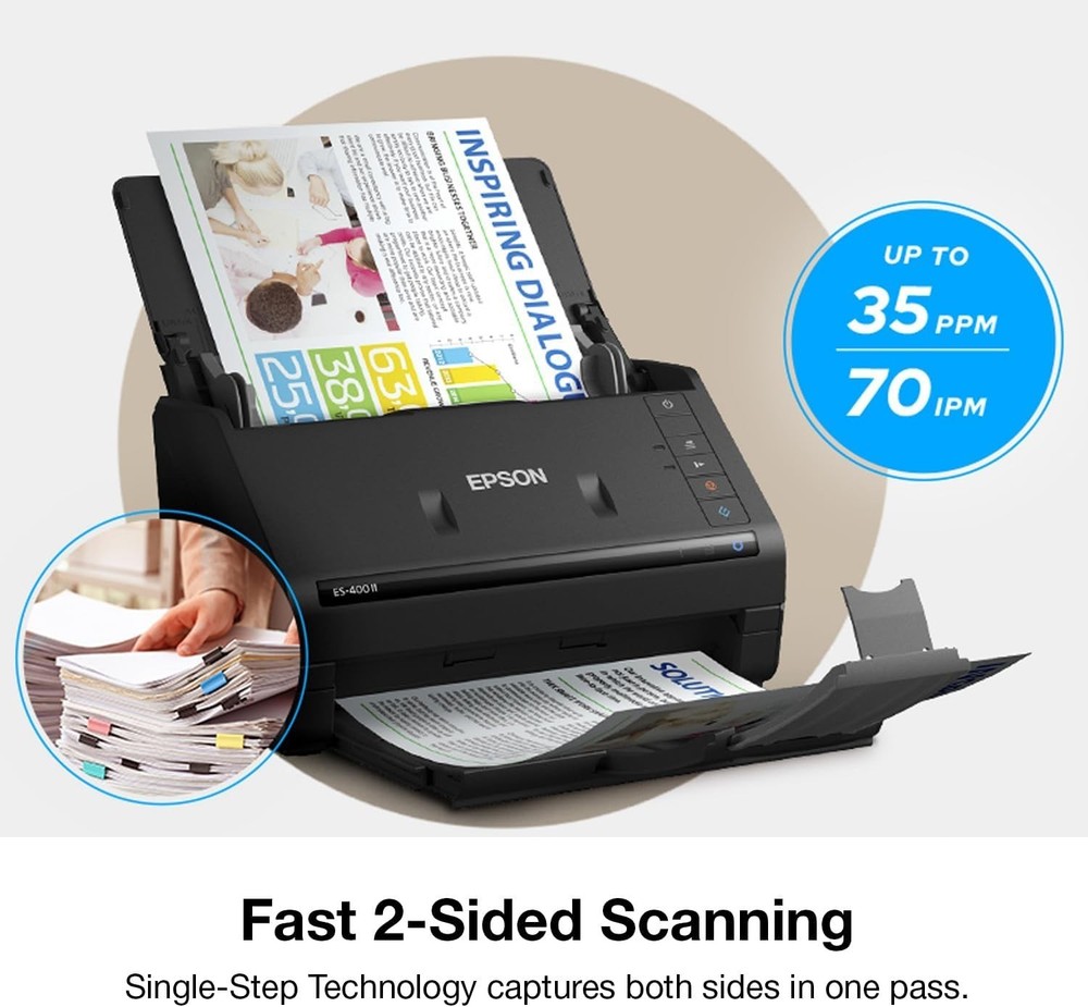 Workforce ES-400 II Color Duplex Desktop Document Scanner for PC and Mac with Au