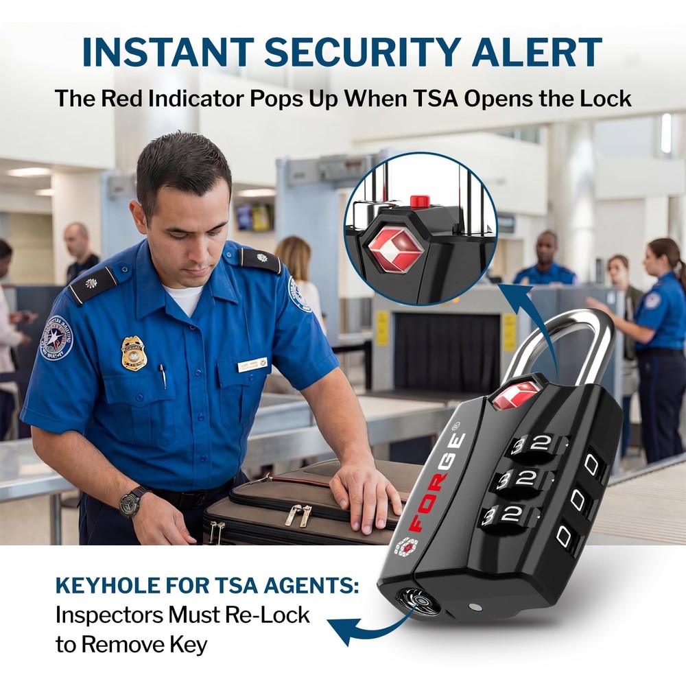 Forge Open Alert TSA Approved Luggage Locks 3 Digit Combination, Easy Read D...