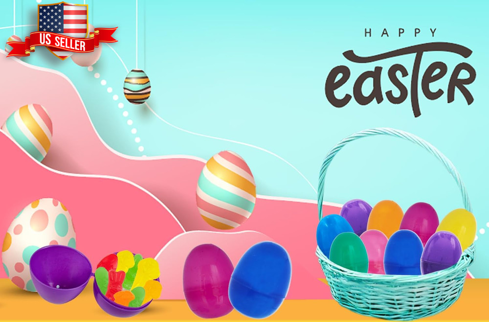 Fillable Easter Eggs with Hinge Bulk Colorful Bright Plastic Easter Eggs, Perfec