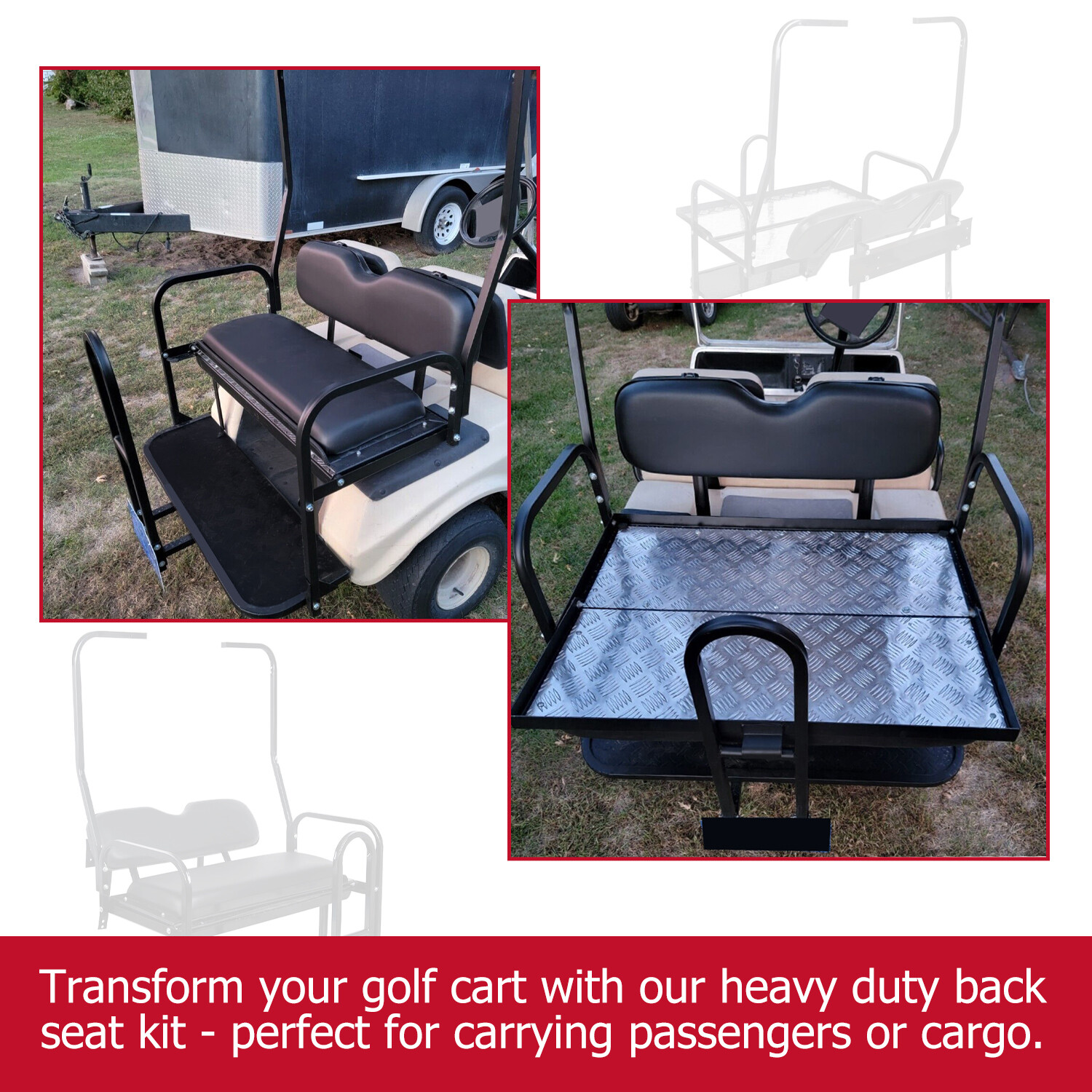 Rear Seat Kit w/ Grab Bar for Club Car DS (1982-2000.5) Golf Cart - Black