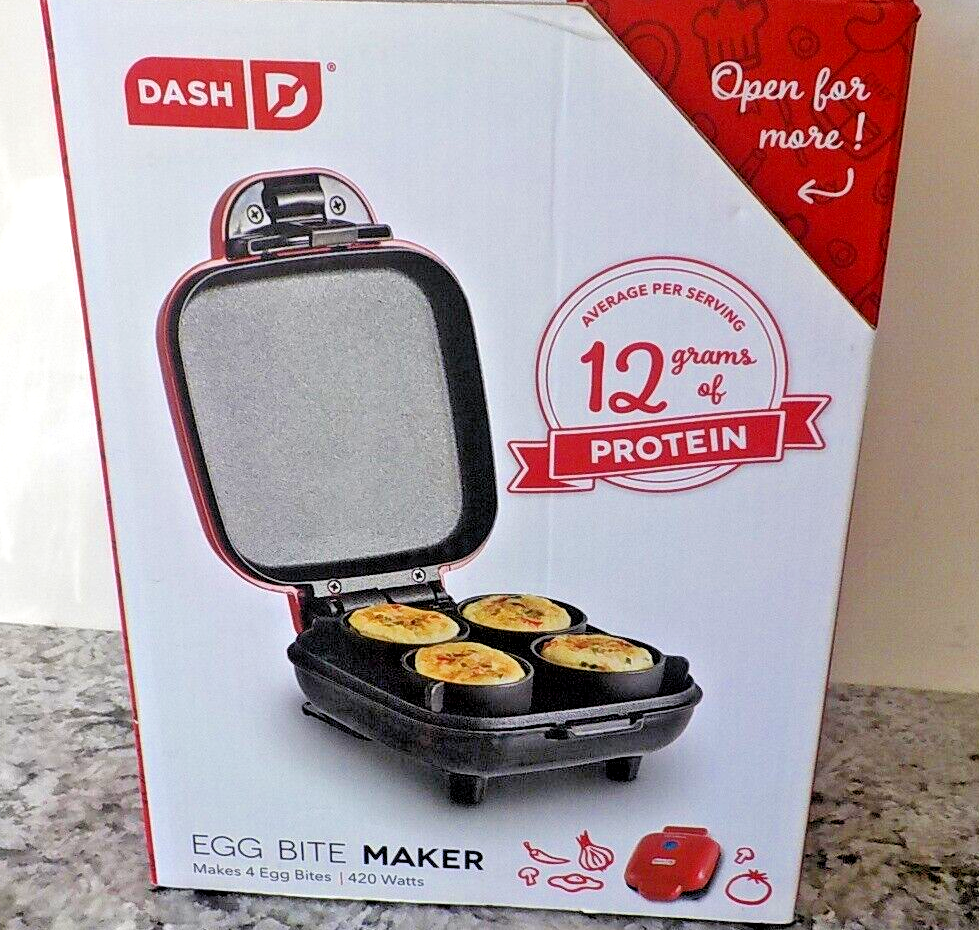 DASH RED Egg Bite Maker Fast Heating w/ 4 Silicone Molds & Recipe Guide