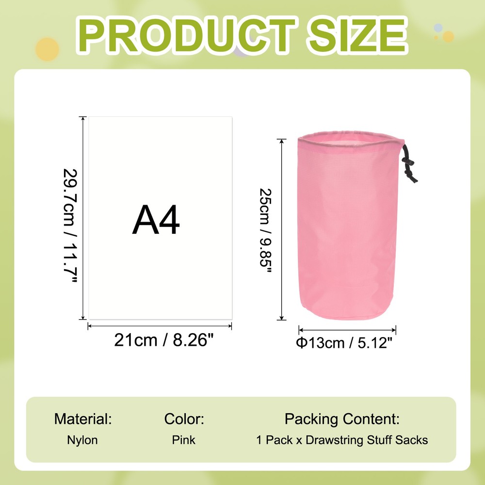 Stuff Sack, Nylon Waterproof Storage Sacks, 5x10Inch(Pink)