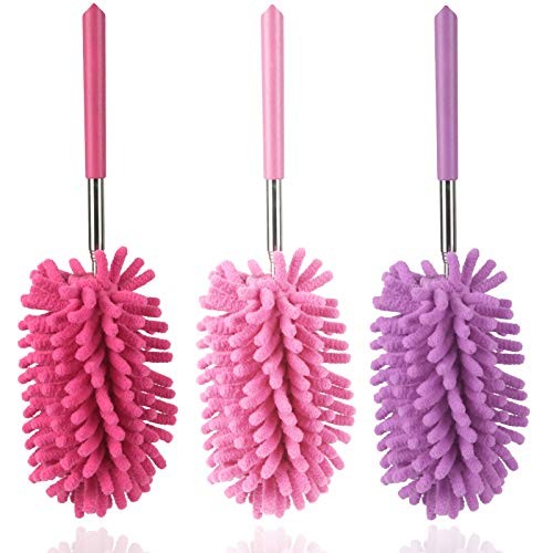 Microfiber Duster for Cleaning, Dusters with Telescoping Pink Purple Rose Red