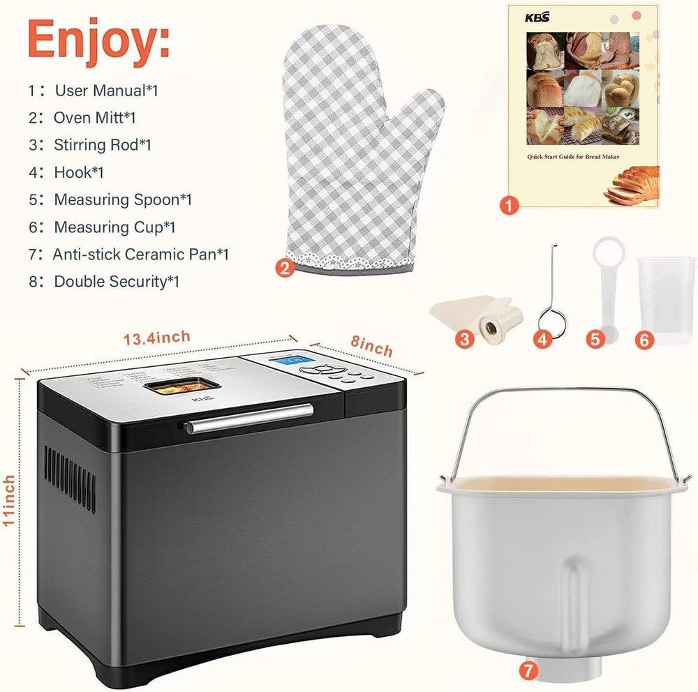 KBS 19-In-1 Programmable Bread Maker,2Lb Large Bread Machine Stainless Steel Wi