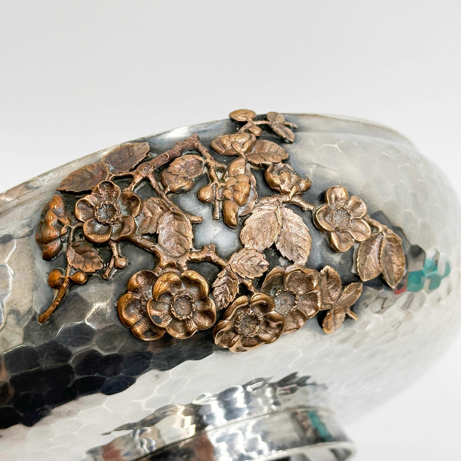 Gorham Sterling Silver Hammered Mixed Metal Bowl 1881 Cherry Blossoms #1730