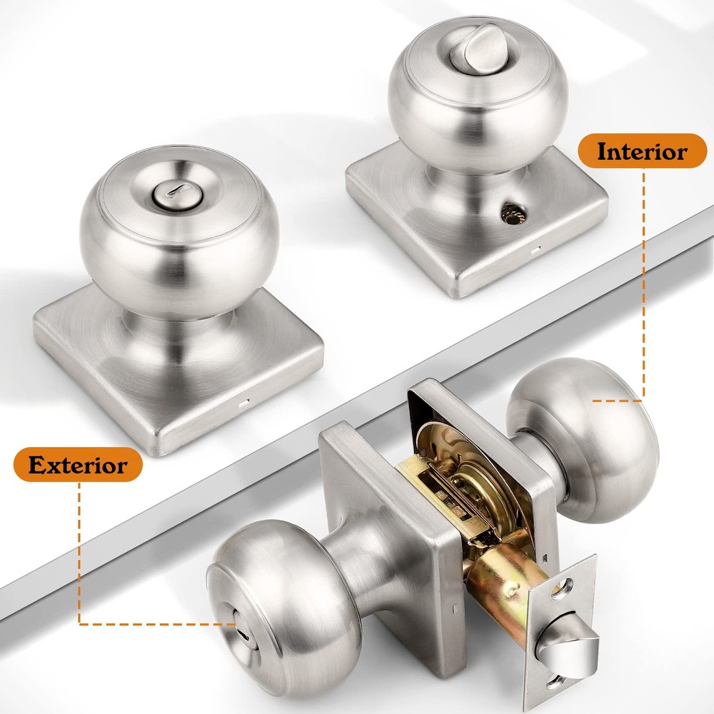 Probrico Brushed Nickel Square Door Knobs, Privacy Knob