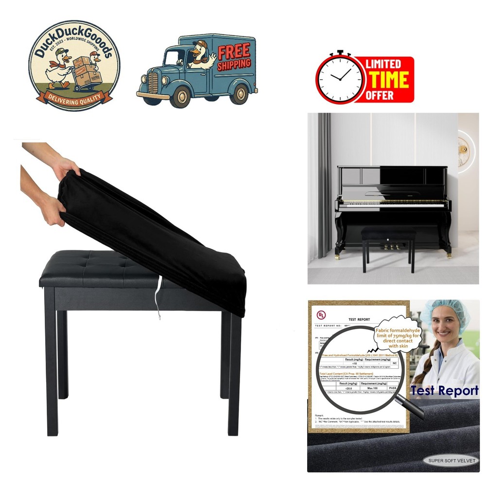 Modern Small Velvet Stool Cover - Rectangular Piano Bench Protector, Black