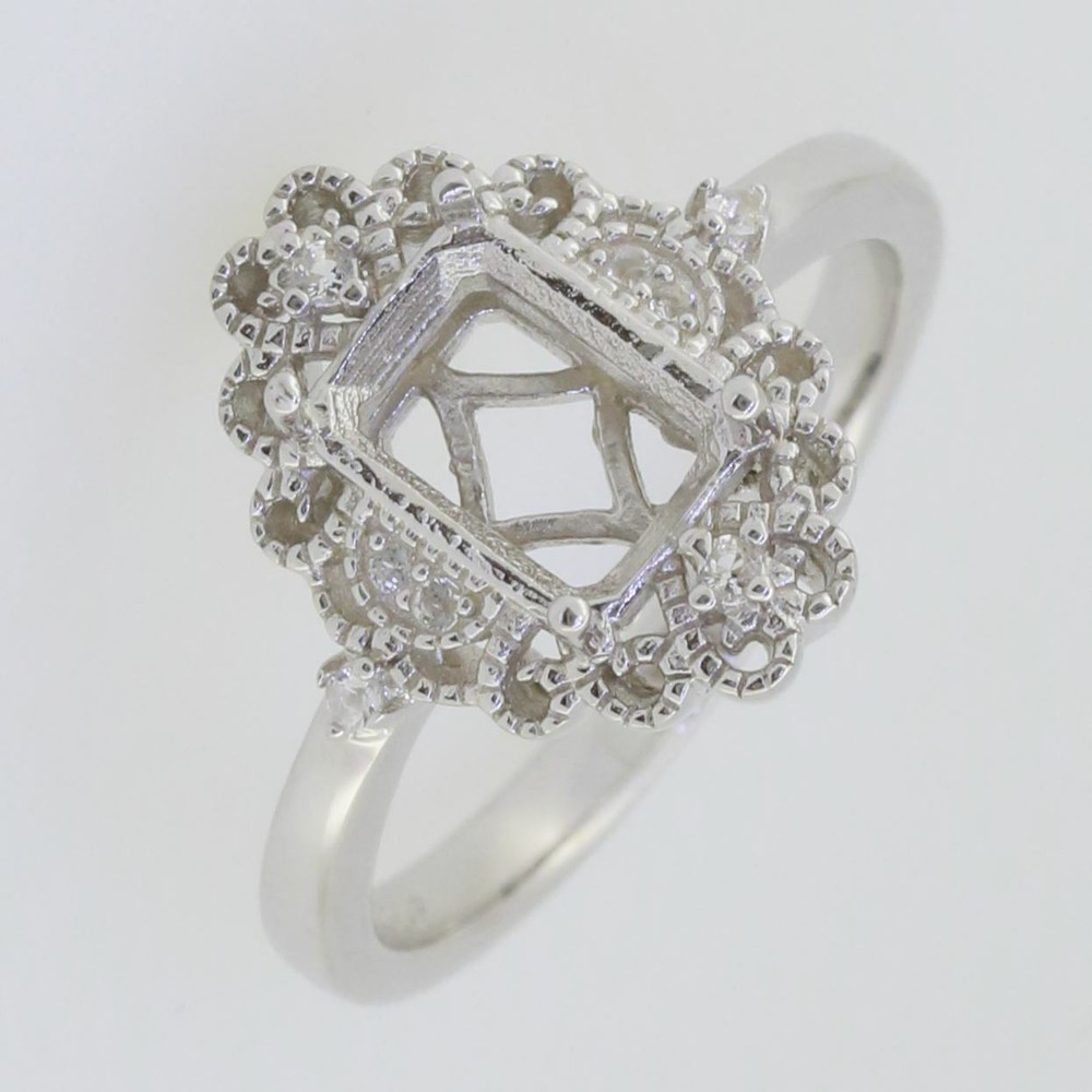 Sterling Silver Semi Mount Ring Setting Emerald OCT 8X6mm White Topaz