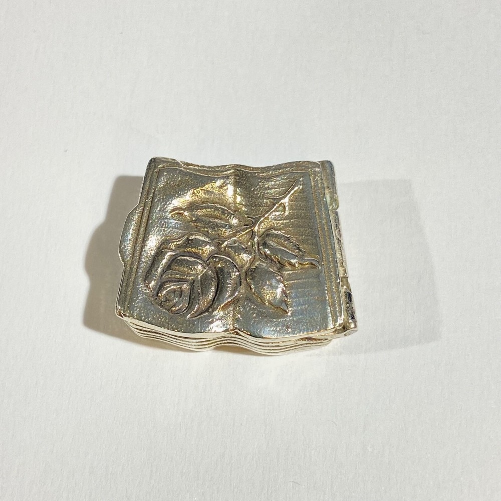 Vintage Solid Silver Italian book shape Pill Box, Hallmarked