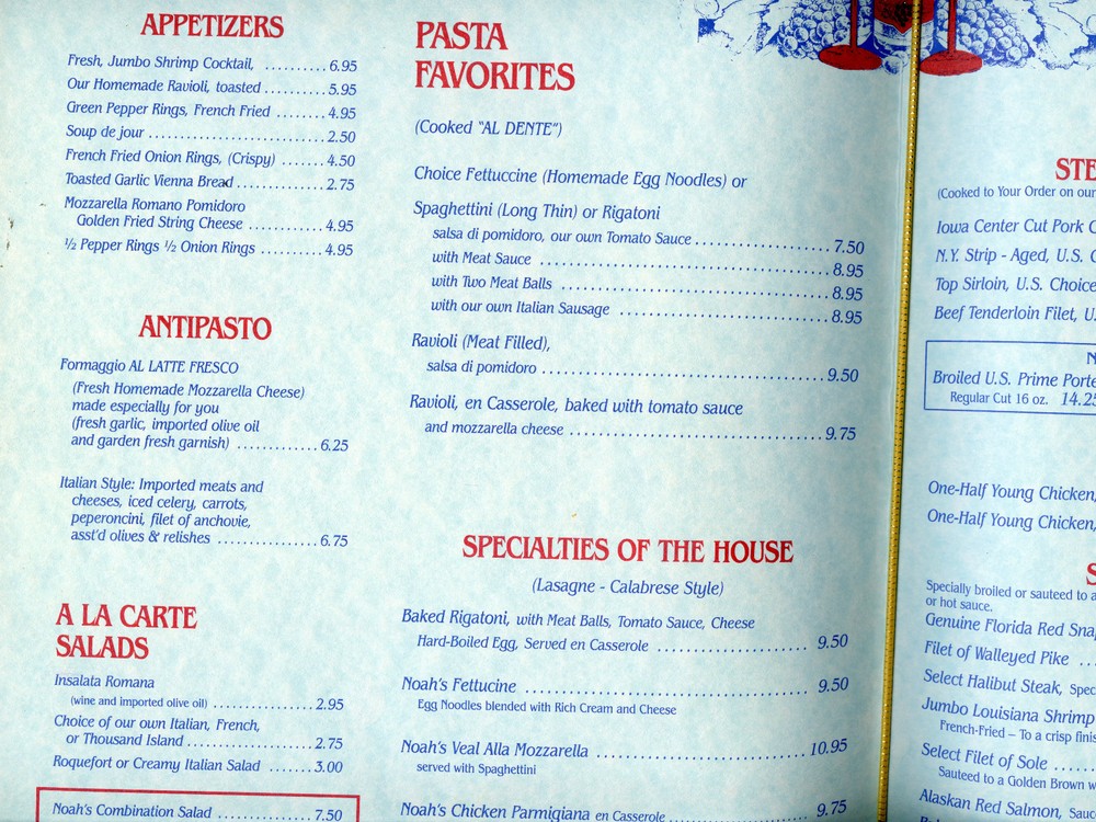 Older Restaurant Menu - Noahs - Keystone, Colorado - Nice Condition