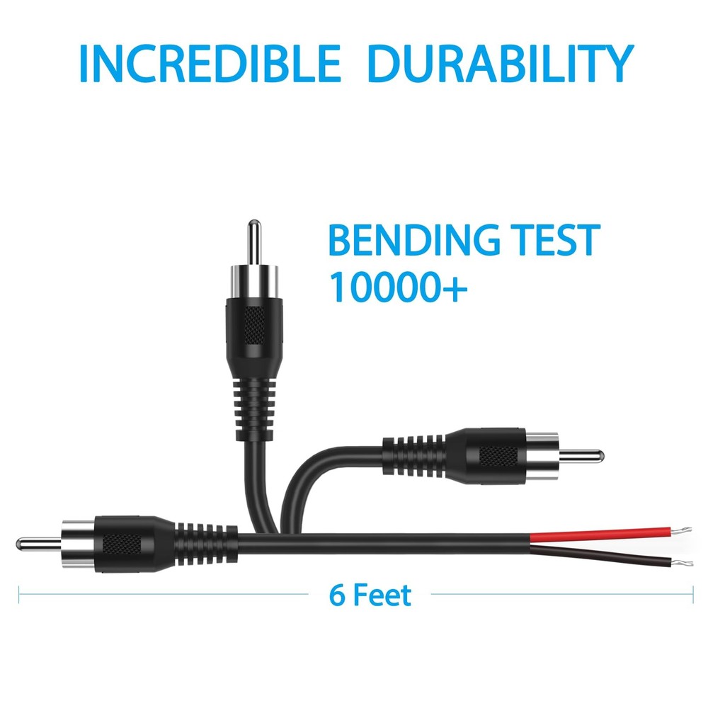 SIOCEN RCA Bare Wire Cable, (2 Pack 20AWG 6ft) Replacement 6ft, Black