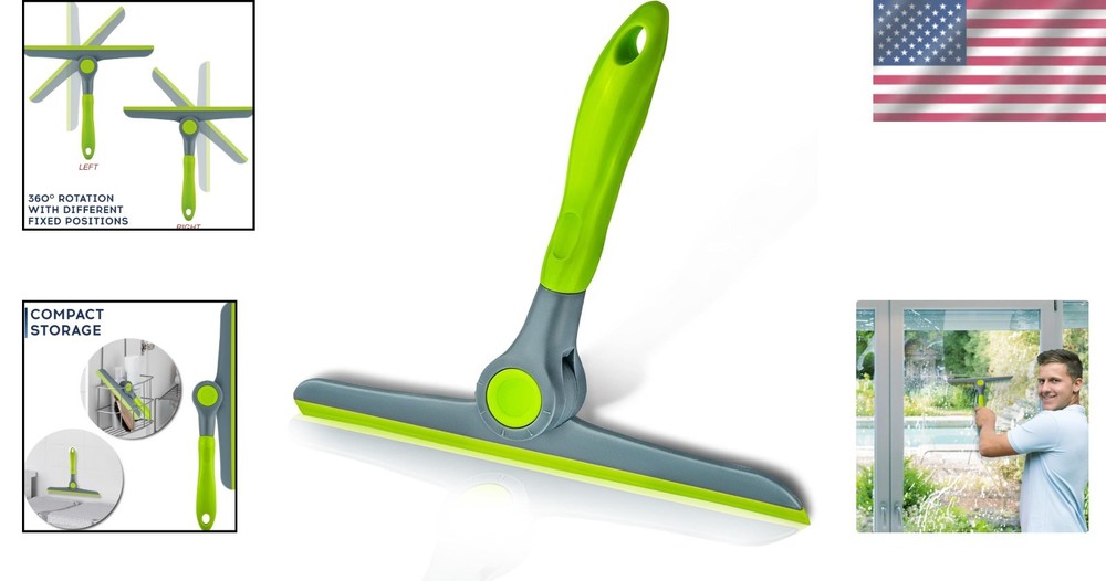 360° Rotating Handheld Squeegee for Windows, Showers & Windshields - 10 Inch