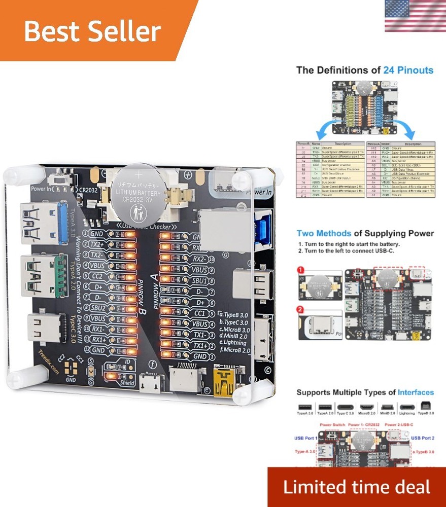 USB Cable Tester Board Data Line Checker Micro Type C Type B with Acrylic Case