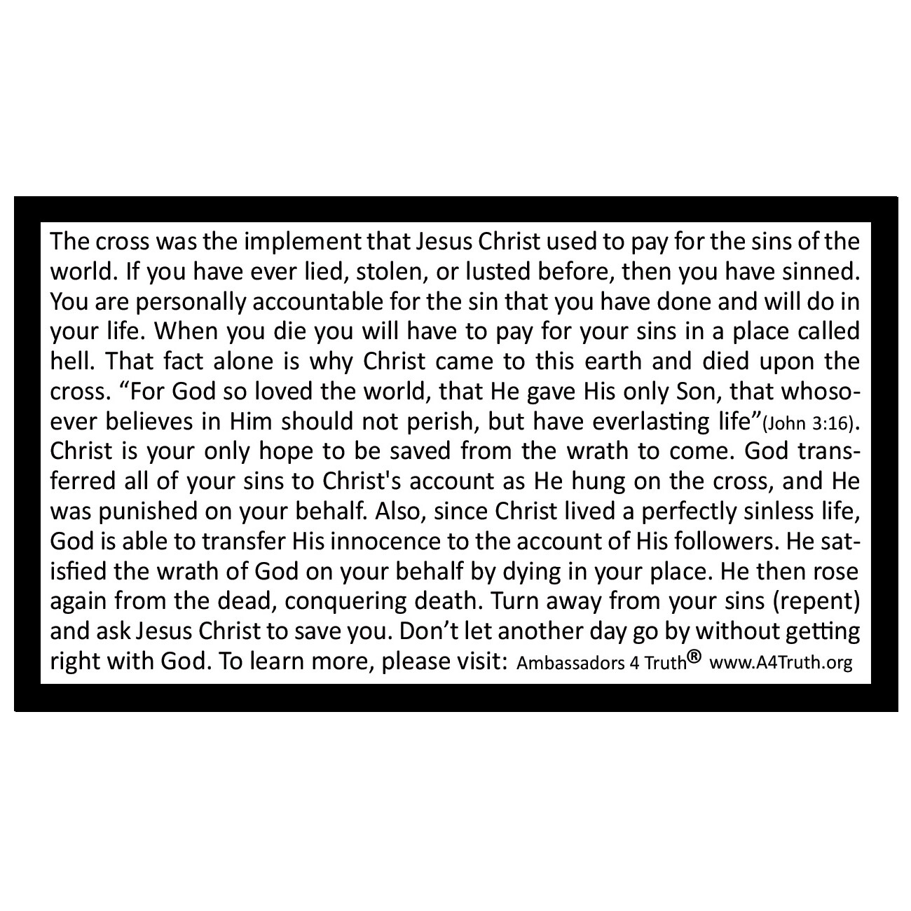 Cross Tract | Gospel Tracts | Bible Tracts | Business Card Size | Pack of 50