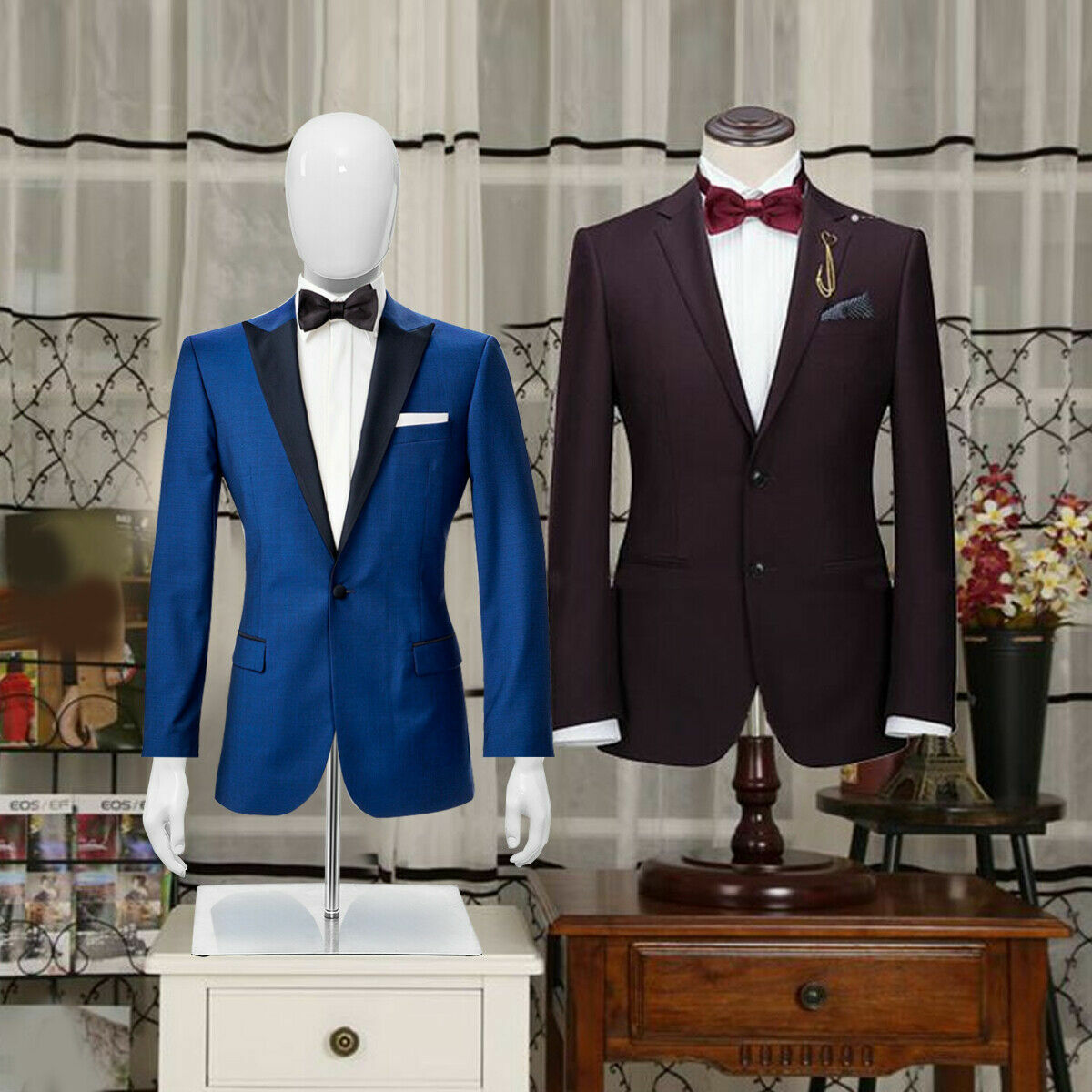 Half Body Mannequin Form Male Head Turn Display White