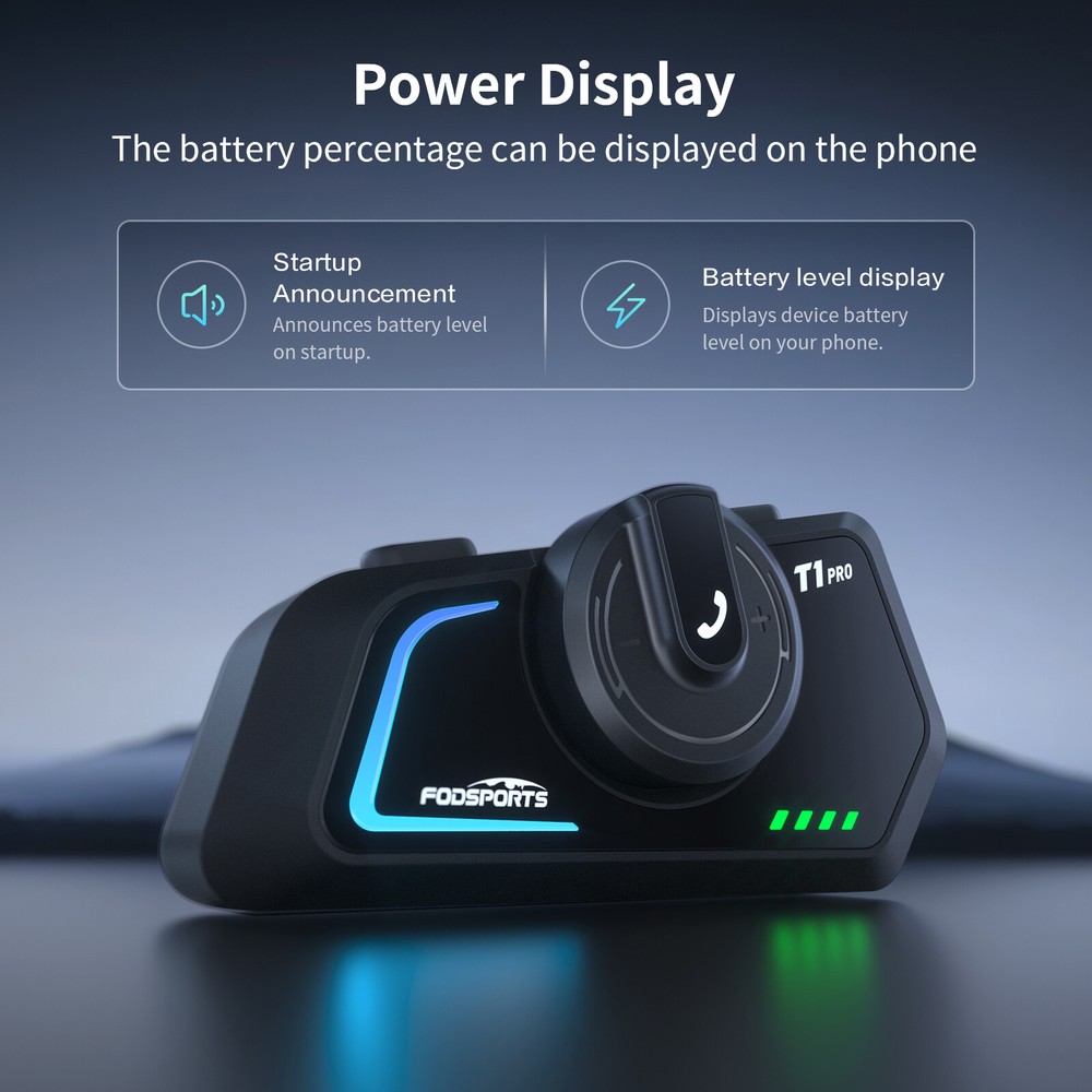 T1 Pro Motorcycle Intercom 6 Riders Group 2000m Bluetooth Helmet Headset+Sticker
