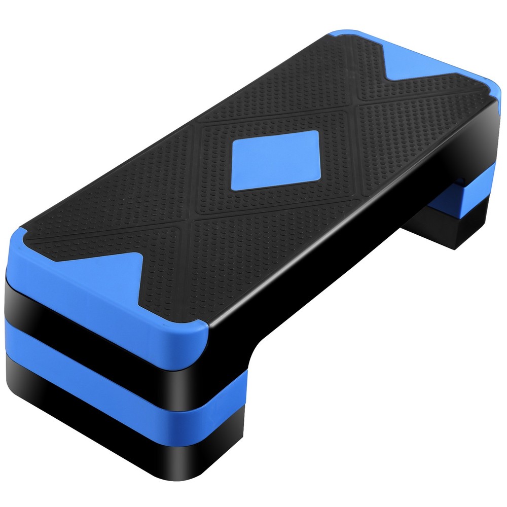 Aerobic Step Platform Exercise Step Adjustable Height 4"-6''-8' w/4 Risers Blue