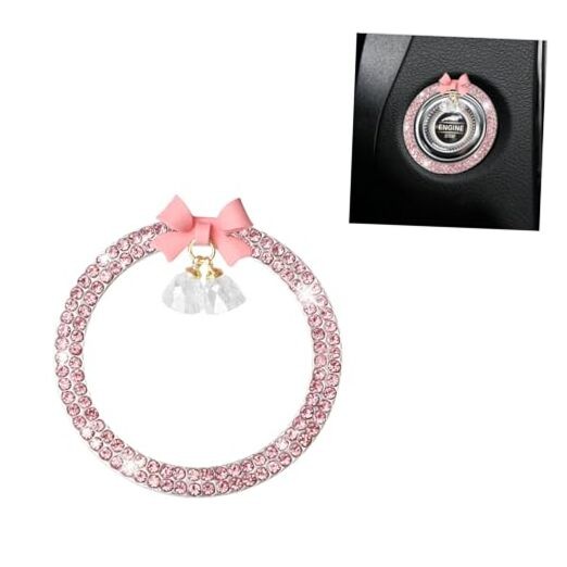 Bling Diamond Car Engine Start Stop Button Decoration Ring, Crystal Pink