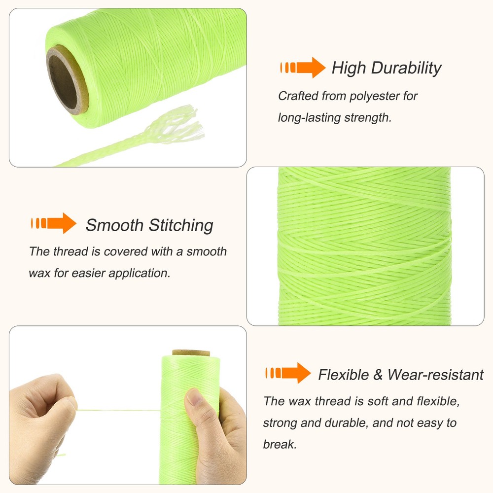 284 Yard 0.8mm 150D Flat Waxed Thread Polyester, Fluorescent Green