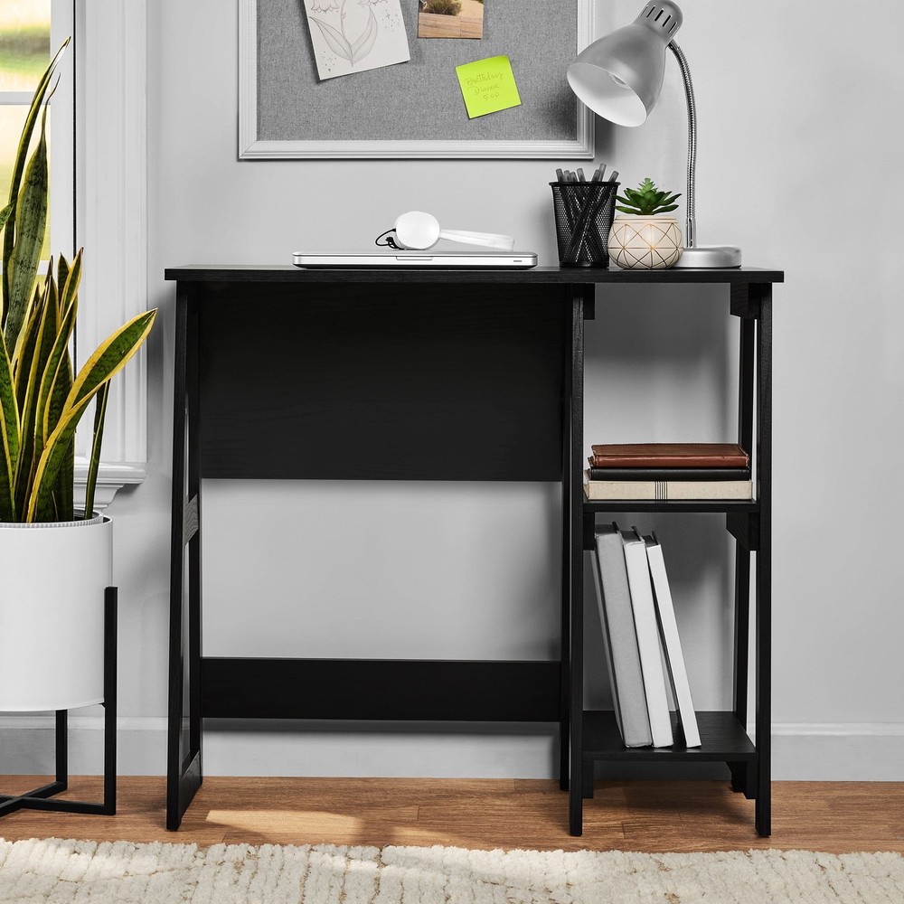 Quick Assembly Desk Black Finish W Modern Design & Space Saving