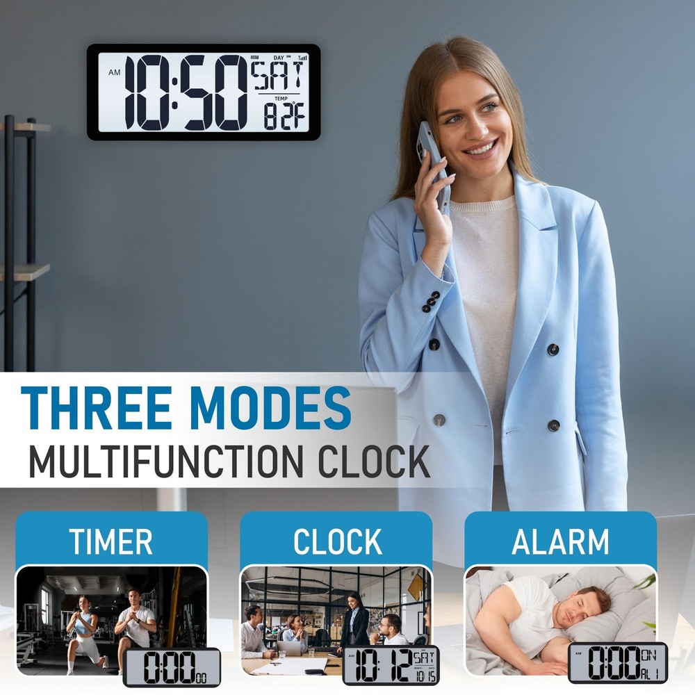 TXL Atomic Clock with Backlight, 14.2" Large Digital Wall Clock Battery Opera...
