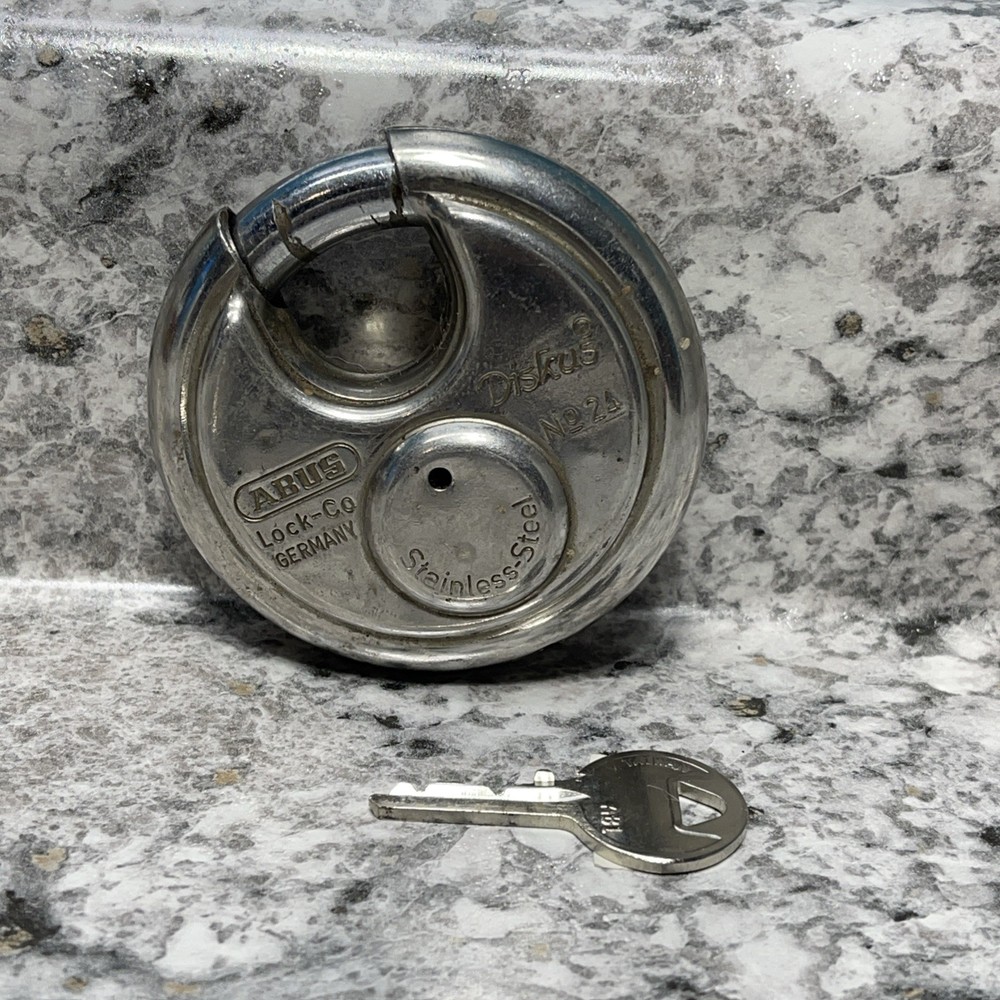 ABUS 24 Diskus Stainless Steel Padlock, preowned, 1 key Germany