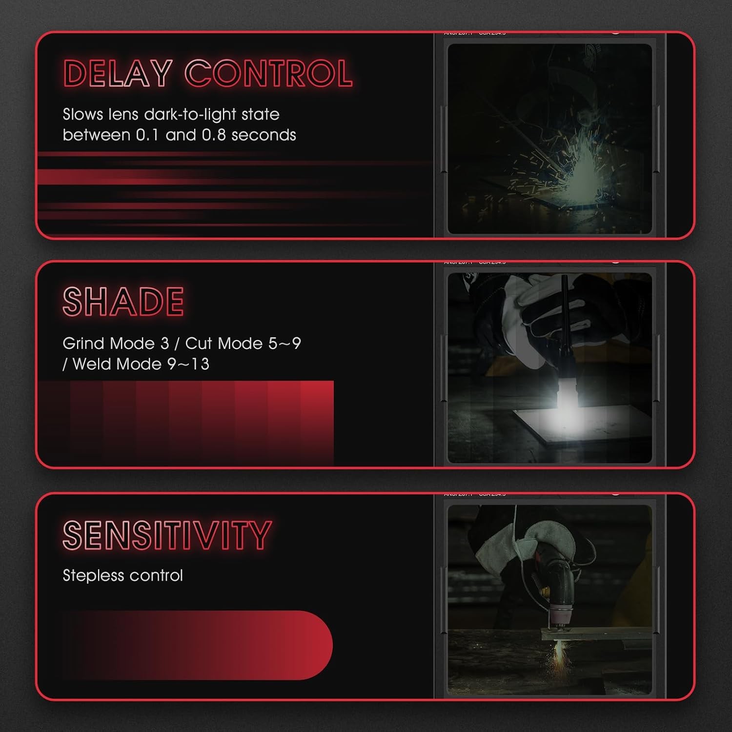 YESWELDER Solar Auto Darkening Helmet 4 Sensors 3.93"x3.66" TIG/MIG/Arc/Grind