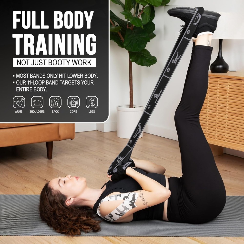 Elastic Yoga Strap with 11 Loops – Premium Stretch Band for Flexibility, Physica