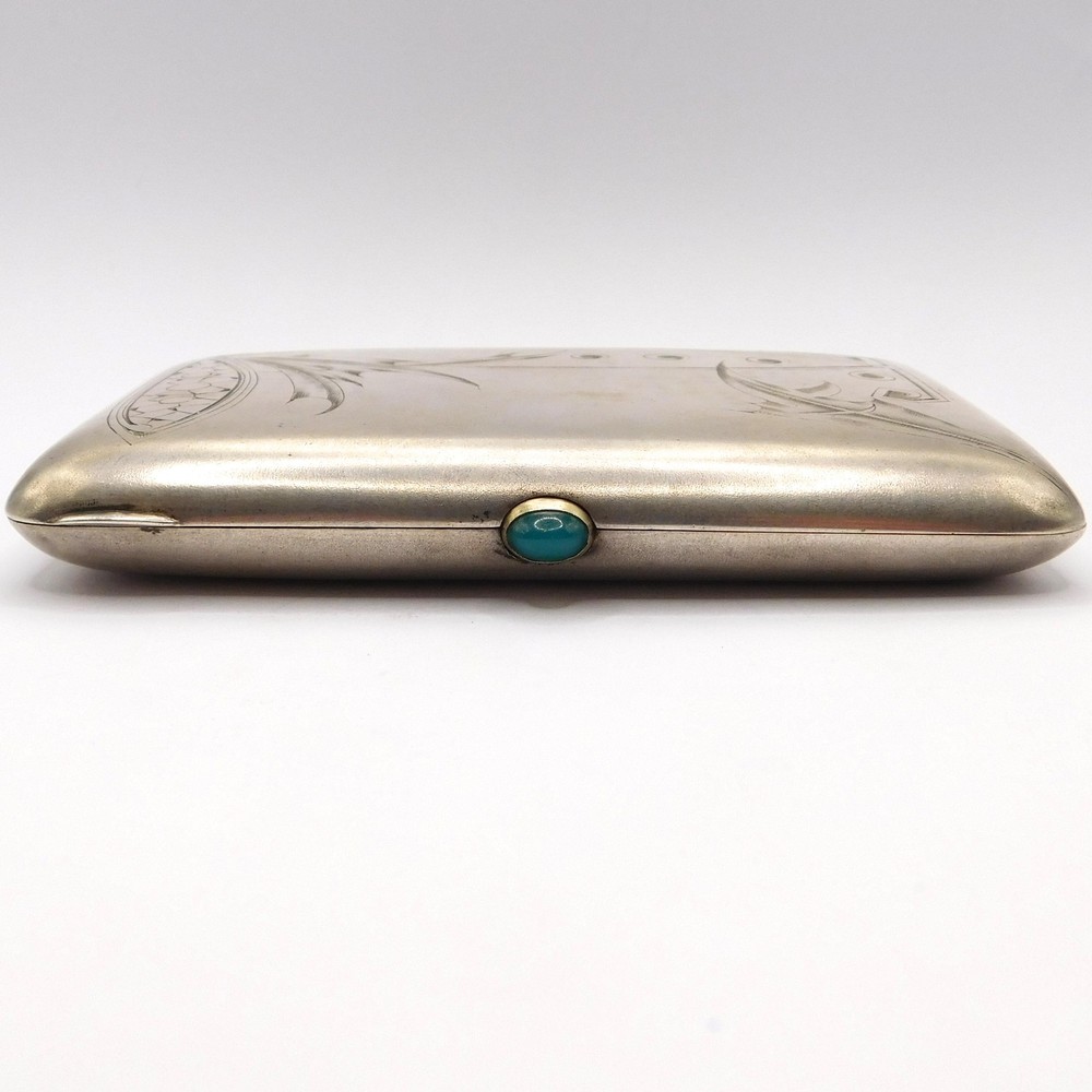 RUSSIAN IMPERIAL ARTS & CRAFTS SILVER & CHRYSOPRASE CIGARETTE CASE