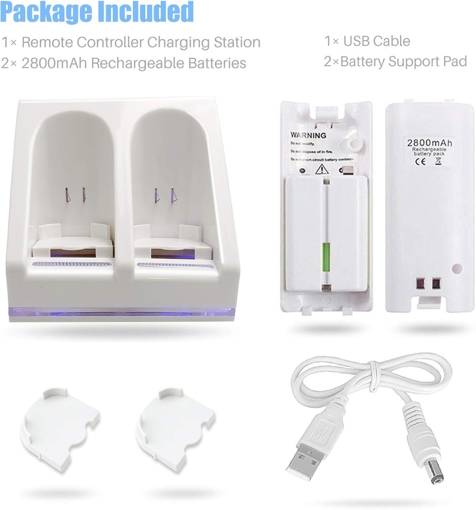 2/4 Rechargeable Batteries Pack+ Charger Dock For Nintendo Wii Remote Controller