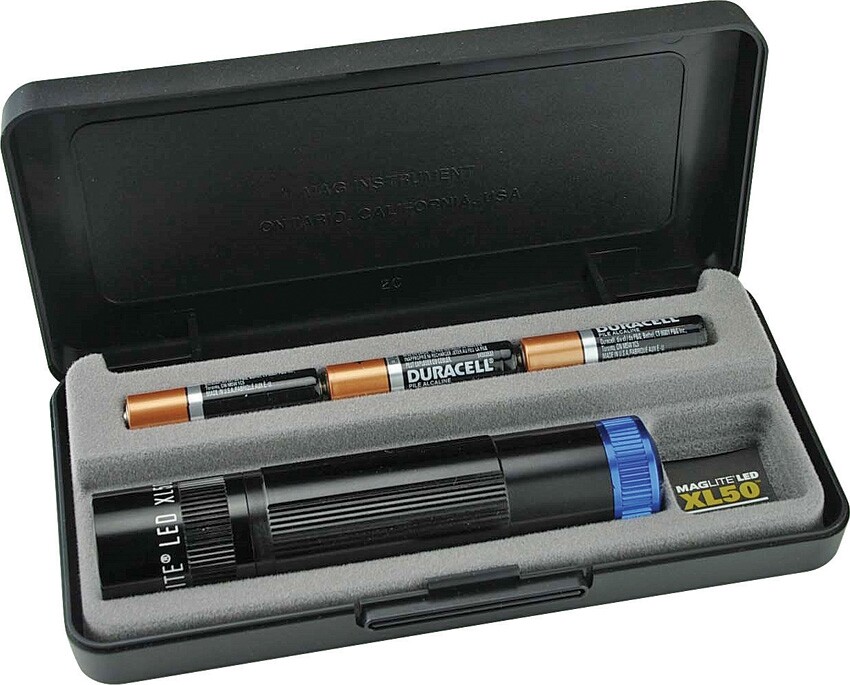Mag-Lite XL50 Flashlight With Blue LED Resistant Tail-Cap Switch QuickClik Black