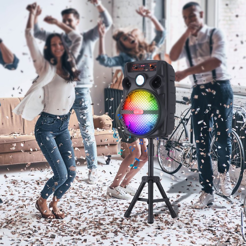 New 8" Portable Bluetooth Speaker Rechargeable Tripod Stand Mic LED Light Remote