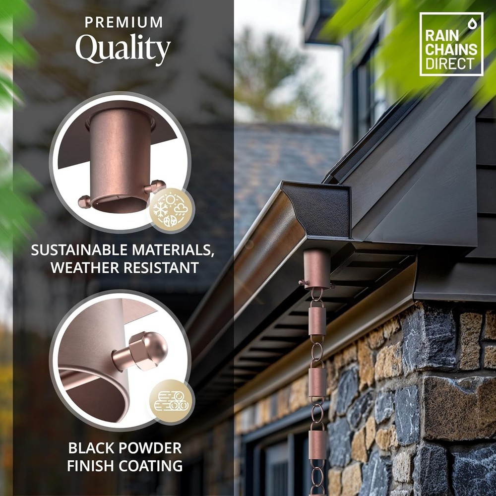 Functional Copper Rain Chain Gutter Adapter - 5.5" x 2.5" Perfect Dimensions