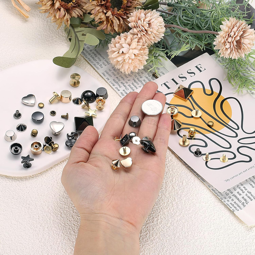 24 Pcs Flat Head Button Stud 18mm Screw Back Rivets Stud Set Round Purse Feet Me