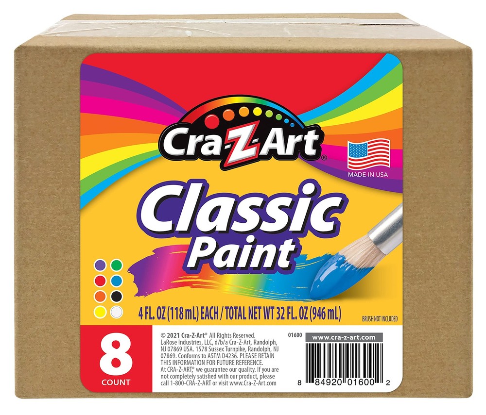 Washable Classic Paint Bulk Pack 8ct, Assorted Colors 4oz each bottle