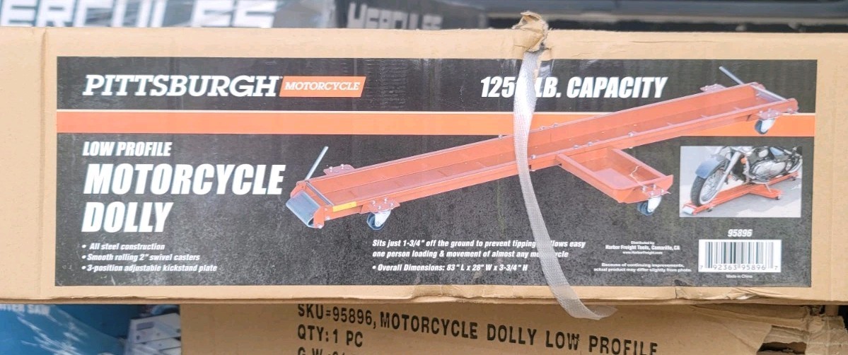 Pittsburgh 1250 lbs. Low Profile Motorcycle Dolly 83"L X 28"W X 3.75"H.  Orange