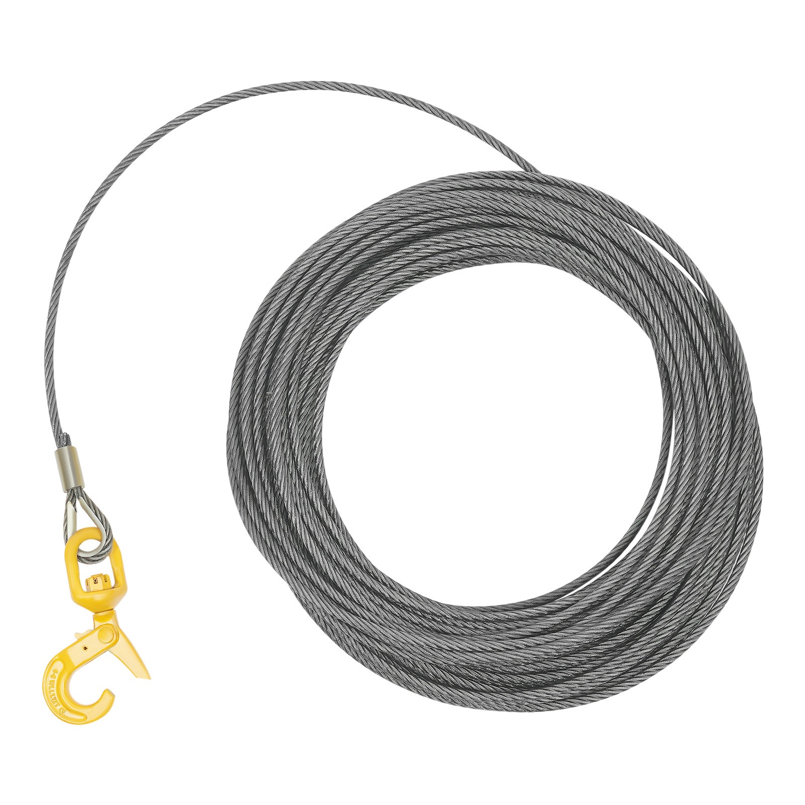 Wire Rope w/ Swivel Hook 3/8"x150ft Winch Cable w/ Self Locking Hook Safety NEW