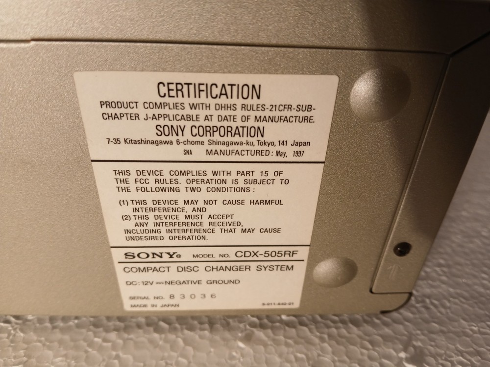 Vintage Sony 10 CD Changer CDX-505RF Untested