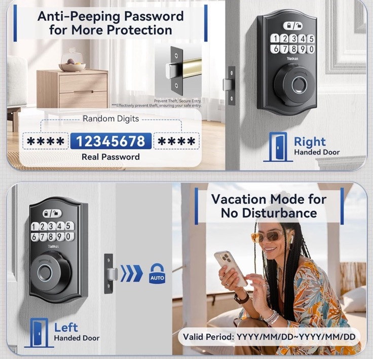Fingerprint Door Lock Keyless Entry Door Lock Deadbolt App Control Smart W Code